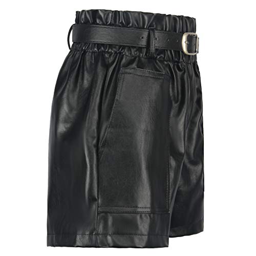 Casual Faux Leather Belted Shorts