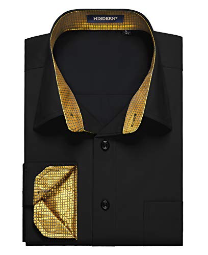 HISDERN Men's Plaid Collar Business Shirt