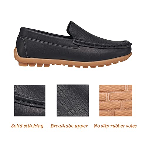 coXist Kids Leather Slip On Loafer Moccasin, Black, Size 13