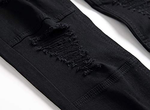 LONGBIDA Mens Skinny Holes Ripped Straight Hip Hop Biker Stretchy Jeans（Black,32）