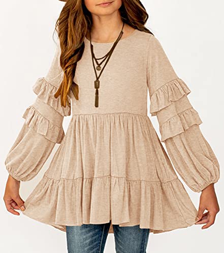 MITILLY Beige Ruffle Babydoll Blouse - Girls Size 10-11