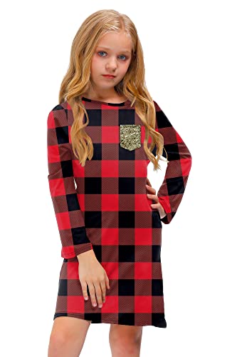 BesserBay Kid Girl's Christmas Plaid Midi Dress
