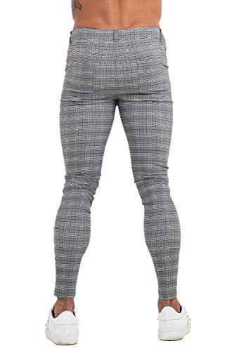 GINGTTO Mens Chinos Pants Skinny Fit Dress Pants Grey Plaid Twill Pants for Men 34