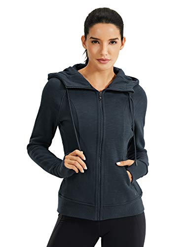 CRZ YOGA Women's Slim Fit Hooded Jacket in Ink Blue