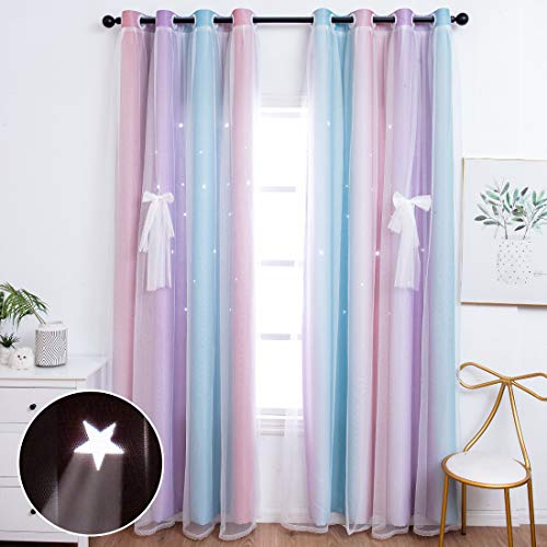 Unistar Blackout Stars Curtains for Kids Girls Bedroom