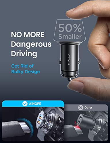 AINOPE Dual QC3.0 Port USB Car Charger - 36W/6A Fast Adapter for iPhone and Galaxy