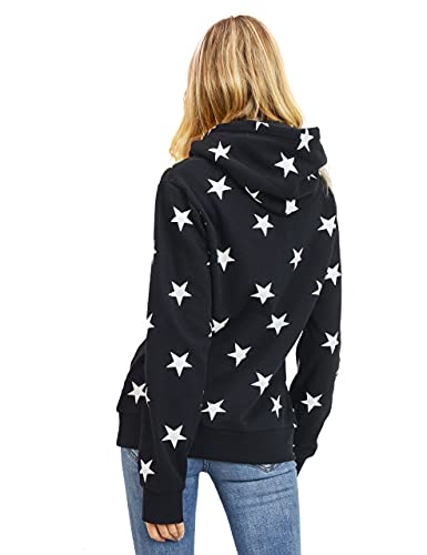 Esstive Women's Star Printed Hoodie (Black, Large)