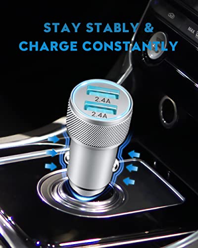 TIKALONG Car Charger with 2-Port USB and 2 Charging Cables for iPhone/iPad