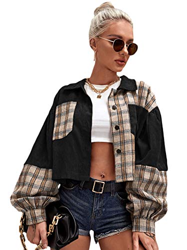 Verdusa Pocket Front Plaid Corduroy Jacket
