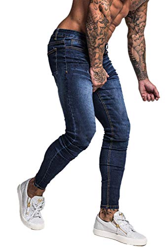 GINGTTO Skinny Jeans for Men Slim FIt Stretch Elastic Waist Mens Pant High Rise 32x30 Dark Blue