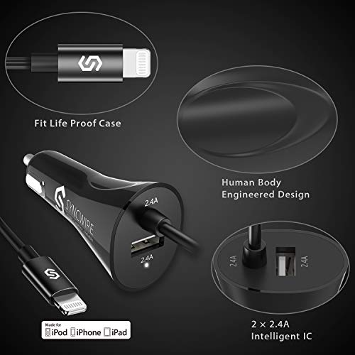 Syncwire Apple MFI Certified Car Charger with Coiled Lightning Cable for iPhone/iPad