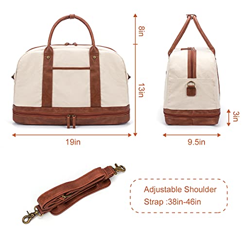 Weekender Bag for Women Canvas Overnight Bag Large Travel Bags for Women Carry on Shoulder Duffle Bag With Shoe Compartment,Perfect for Travel/Daily Use/Birthday Gift (Beige)