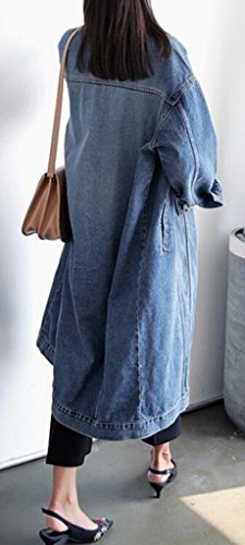 Jofemuho Long Button Down Denim Trench Coat