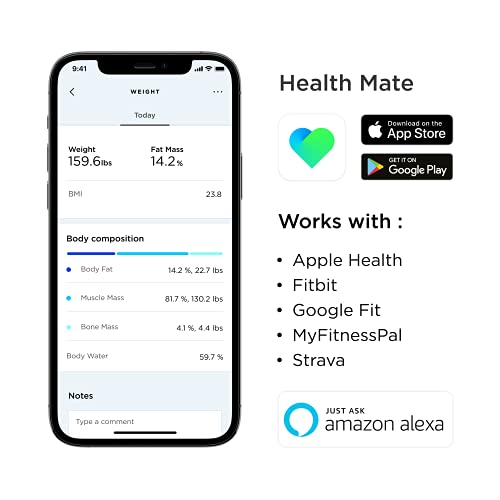 Withings Body+ - Digital Wi-Fi Smart Scale with Automatic Smartphone App Sync, Full Body Composition Including, Body Fat, BMI, Water Percentage, Muscle & Bone Mass, with Pregnancy Tracker & Baby Mode