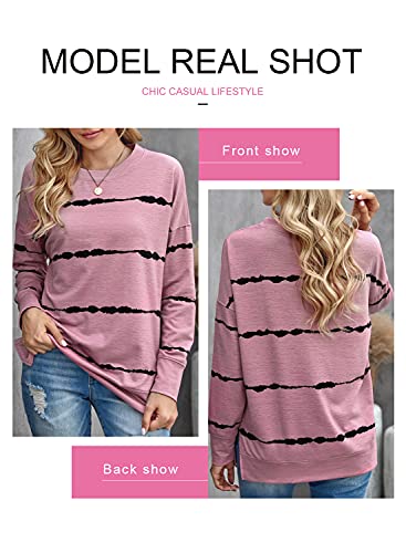 Acelitt Cozy Striped Sweatshirt Pink L