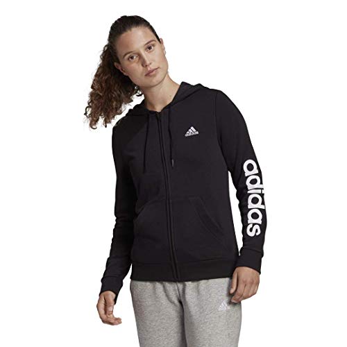 adidas Women's Black/White Logo Hoodie (Large)