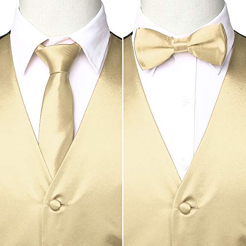 ZEROYAA Men's Solid Satin Vest Set
