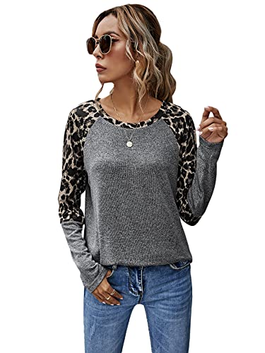 Casual Leopard Print Knitted Tee for Women
