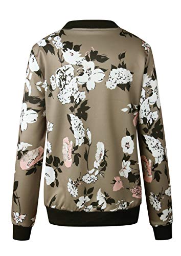 ECOWISH Women's Floral Zip Up Bomber Jacket