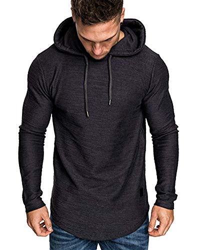 Mens Fashion Athletic Hoodies Sport Sweatshirt Solid Color Fleece Pullover Black L