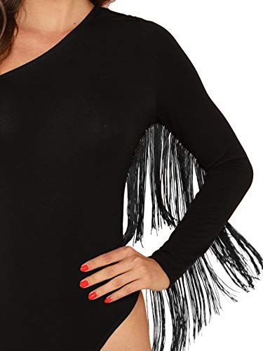 Verdusa Fringe Trim One Shoulder Thong Bodysuit