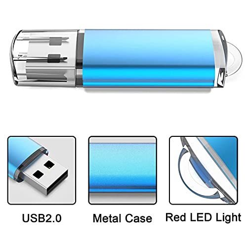 TOPESEL 5 Pack 32GB USB 2.0 Flash Drive Memory Stick Thumb Drives (5 Mixed Colors: Black Blue Green Red Silver)