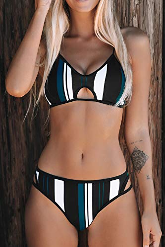 CUPSHE Blue White Striped Bikini Set