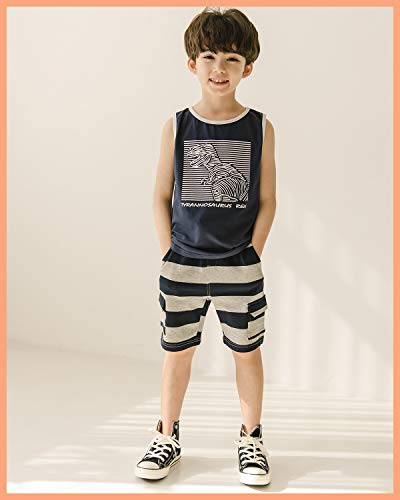 CUNYI Boys' 2 Pack Active Tank Tops Sleveless Tee Shirts, Navy+Dark Blue, 160