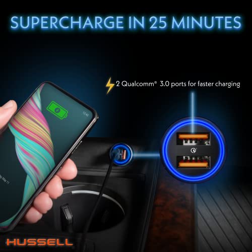 Mini Fast Charge Car Charger - Hussell Aluminum Dual USB Port Adapter for iPhone and Galaxy