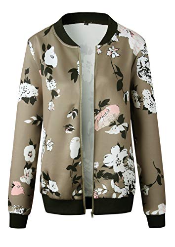 ECOWISH Women's Floral Zip Up Bomber Jacket