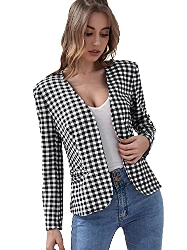 Milumia Women's Gingham Plaid Blazer Jacket