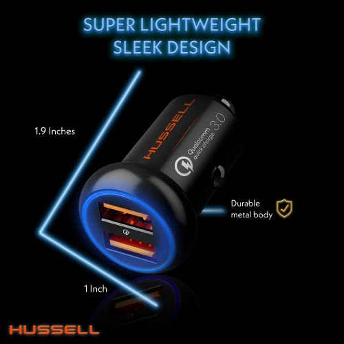 Mini Fast Charge Car Charger - Hussell Aluminum Dual USB Port Adapter for iPhone and Galaxy