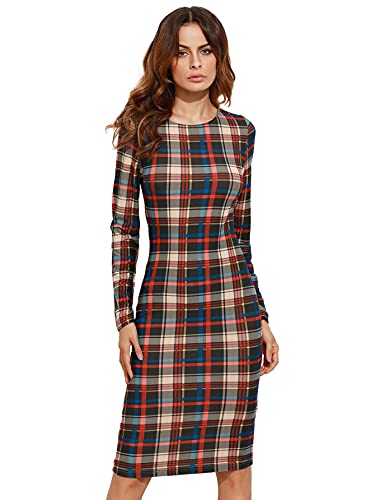 MakeMeChic Women's Plaid Wear to Work Pencil Dress