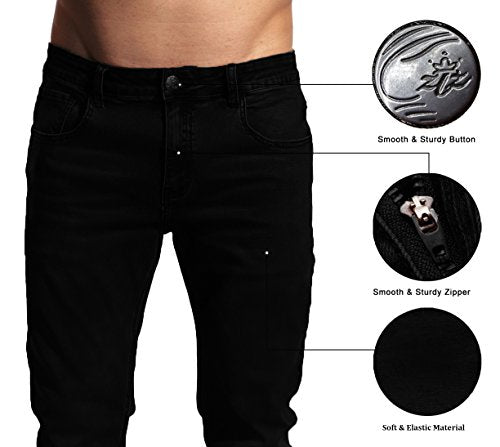 ZLZ Slim Fit Jeans, Men's Younger-Looking Fashionable Colorful Comfy Stretch Skinny Fit Denim Jeans, Size 32(Black)