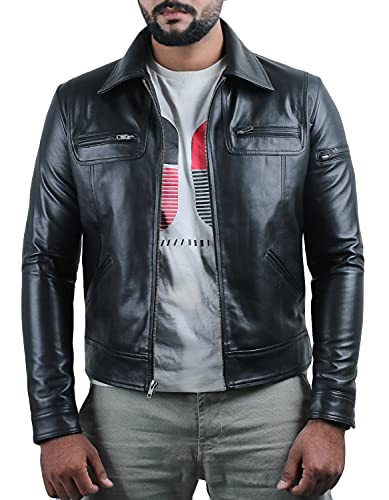 Laverapelle Men's Genuine Lambskin Leather Jacket (Black, Large, polyester Lining) - 1501200