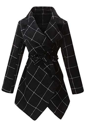 PLREOSEVNTE Women's Turn Down Collar Grid Coat