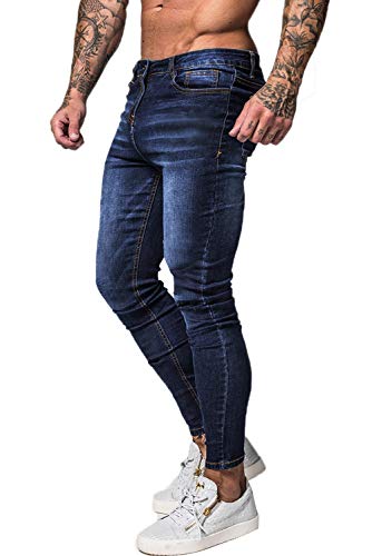 GINGTTO Skinny Jeans for Men Slim FIt Stretch Elastic Waist Mens Pant High Rise 32x30 Dark Blue