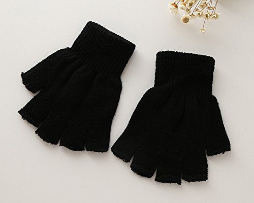 X&F Solid Knitted Half Finger Mittens Typing Gloves for Boys and Girls