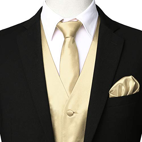 ZEROYAA Men's Solid Satin Vest Set