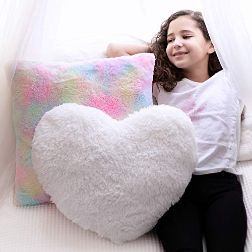 PERFECTTO Set of 2 Decorative Pillows for Girls - Heart and Rainbow Design