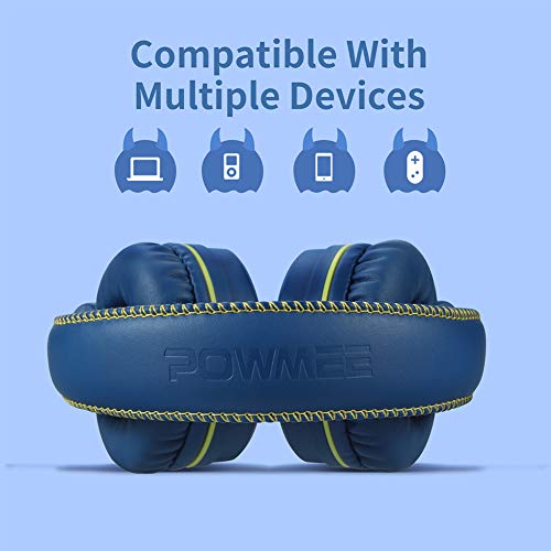 POWMEE M1 Kids Wired Headphones, Foldable Adjustable Stereo On-Ear Headphone for Children (Blue)