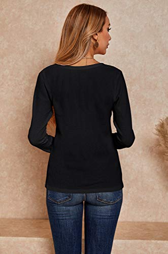 Waffle Knit Long Sleeve V-Neck Tee for Women