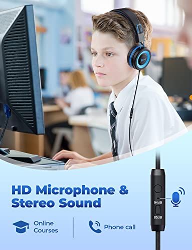 iClever HS14 Kids Headphones, Volume Limited, Foldable (Black/Blue)