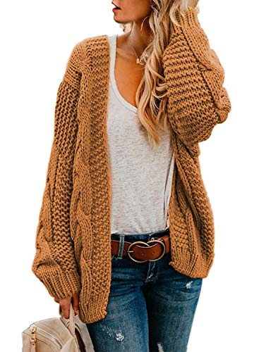 Astylish Chunky Knit Cardigan, Yellow/Brown