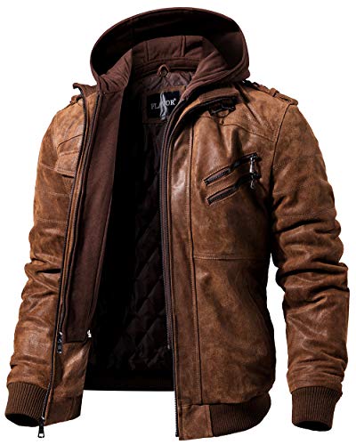 Men's Brown Leather Motorcycle Jacket, L