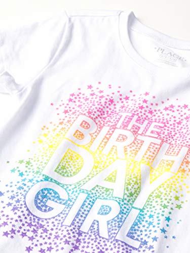 Birthday Graphic Tee (Girls, White, M 7-8)