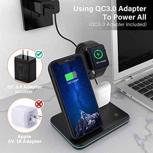 3-in-1 Wireless Fast Charging Station for iPhone, AirPods, and Apple Watch - 15W Qi-Certified