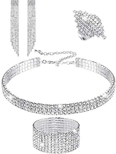 Rhinestone Stretch Jewelry Set (Silver)