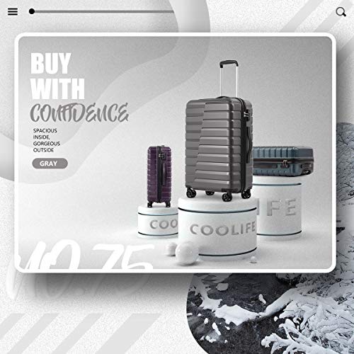 COOLIFE Luggage Expandable(only 28'') Suitcase PC ABS TSA Lock Spinner Carry on new fashion design (gray, 3 piece set)