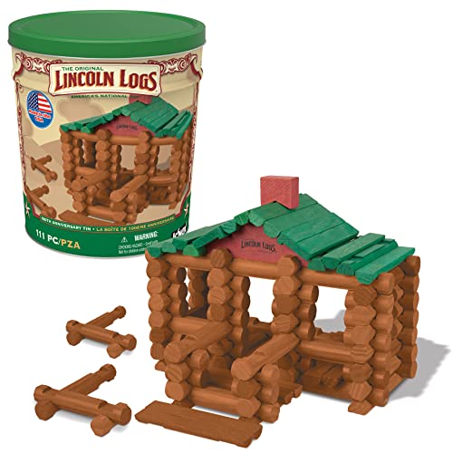 Lincoln Logs 100th Anniversary Tin - 111 Pieces Real Wood Logs - Ages 3+